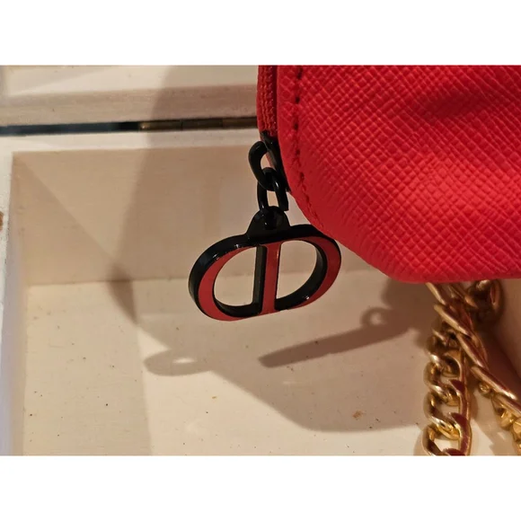 Christian Dior Red Clutch w/Crossbody Chain, Charms & Twilly Added NWOT + brush - Picture 8 of 13